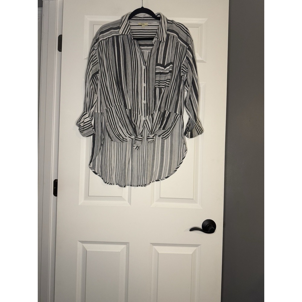 Kori Long Sleeve Vertical Stripe Tie Hem Top Small